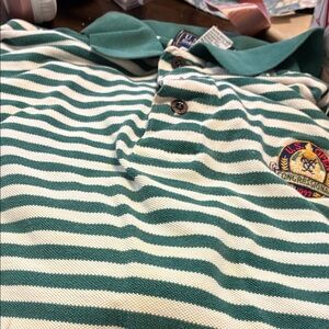 Green and White Striped Polo Shirt